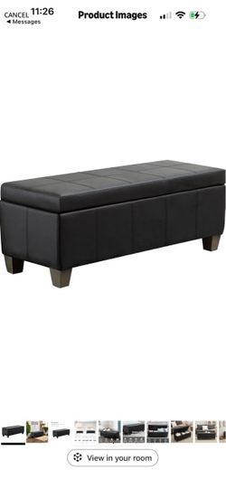 Black Faux Leather Storage Ottoman Bench