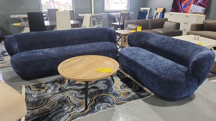 NEW 2 PIECE SOFA LOVESEAT BLUE VELVET