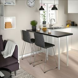 Pair Of Ikea LILLÅNÄS Gray Fabric Counter Height Bar Stool Chairs With Chrome Metal Base