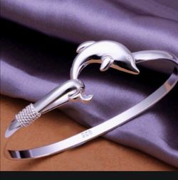 925 Sterling Silver Dolphin Bangle Bracelet
