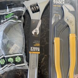 Klein Tools Pump Pliers Adjustable Wrench and Safety Goggles 