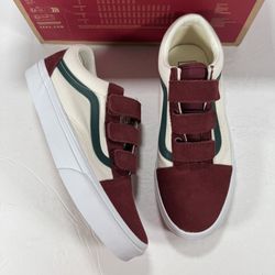 Vans Old Skool V Suede Canvas Burgundy Red Green Marshmallow Sneakers Women 9