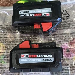          MILWAUKEE 
M18  18-VOLT  LITHIUM-ION  HIGH OUTPUT 6.0AH  BATTERIES   (2)- PACK 
