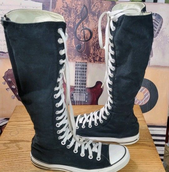 Knee High Converse Black Shoes. Womens Size 10, Men Sz 8