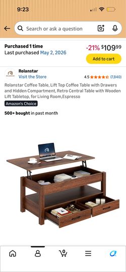 Lift Top Coffee Table $60