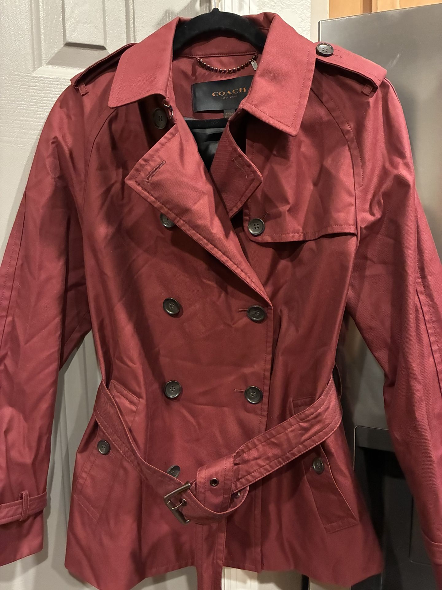 Coach Classic Short Belted Trench Coat Rosewood Red Color Size Large New without Tags