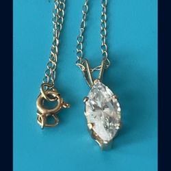 14k Yellow Gold Marquise Shape Cz Necklace 