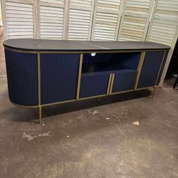 70" Fluted TV Stand, Modern Chic Entertainment Center for TVs Up to 80 inches, TV Console with Faux Marble Top, Curved Profile Design, Media Console f