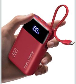 INIU 20000mAh Power Bank, Small 45W PD Fast Charging Portable Charger with Built-in USB C Cable, Flight-Safe Travel External Phone Battery Pack for Lo