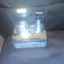 Brand New Electric Razor Small And Big With A Jewelry Box That's Brand New But Off The Box That Has A C And It's All Plated Silver With Diamonds