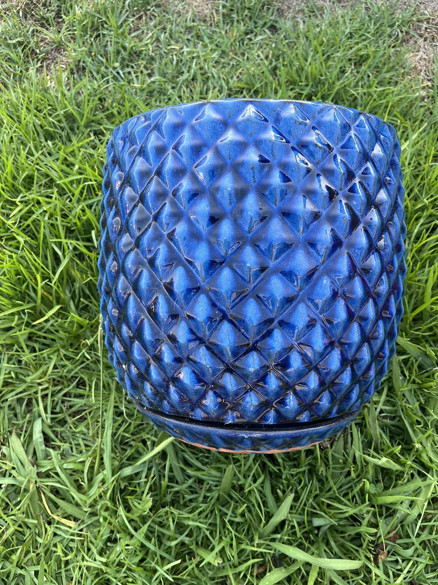 11x11x11 Pineapple Blue Ceramic Pot