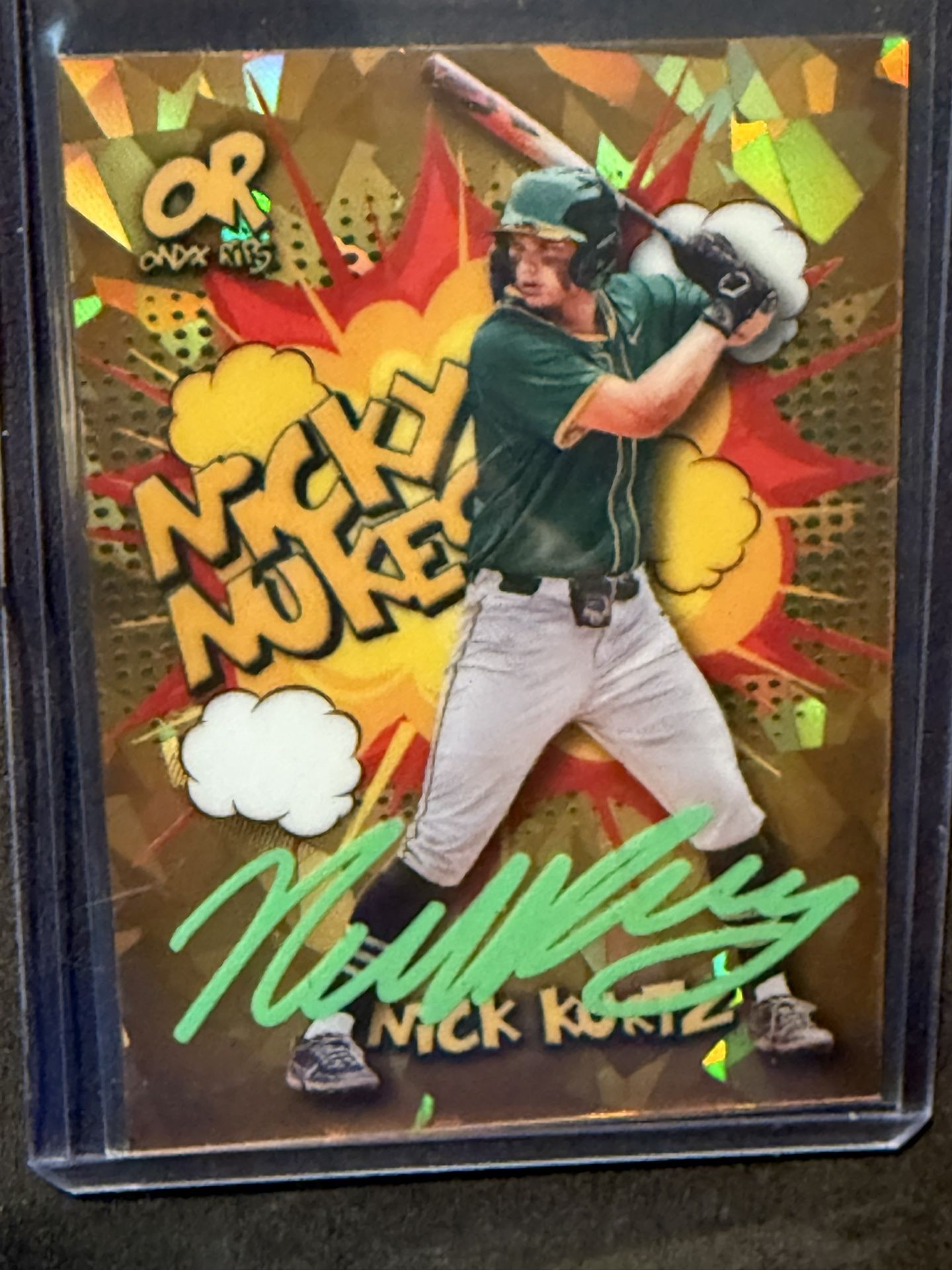 2025 Onyx Rips Nick Kurtz Rookie Green Auto #3/50 Gold Cracked Ice. Rate Card