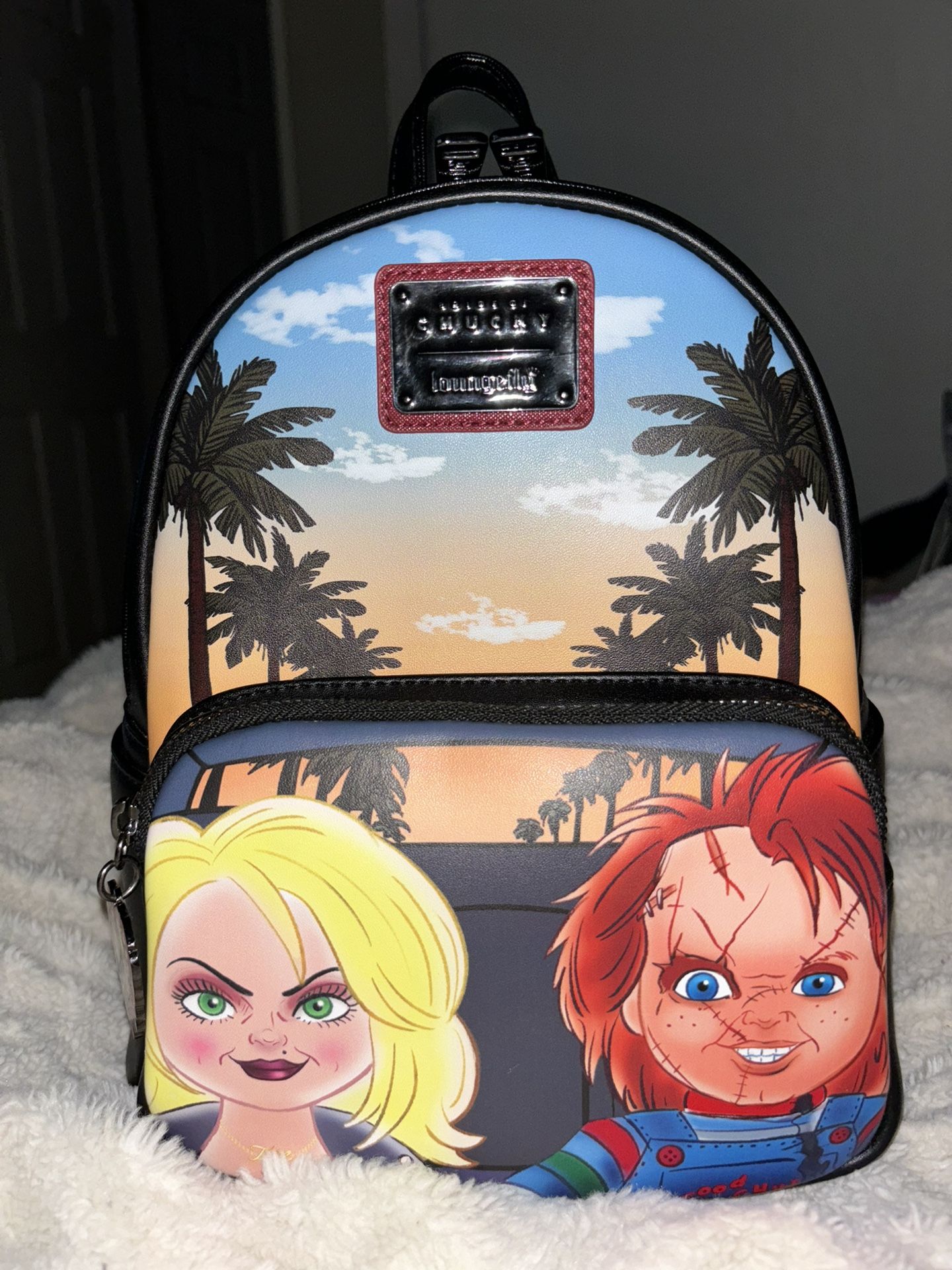 LoungeflyChucky & Tiffany Mini Backpack - Sunset Print ? Available Now! Loungefly Chucky and Tiffany Heart Mini  main image 4