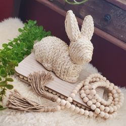 Decorative Wicker Bunny and Wood Bead Garland. Farmhouse | Rustic | BoHo | Shabby Chic | County | Easter Home Decor $5 Each 🐰✨️🌸