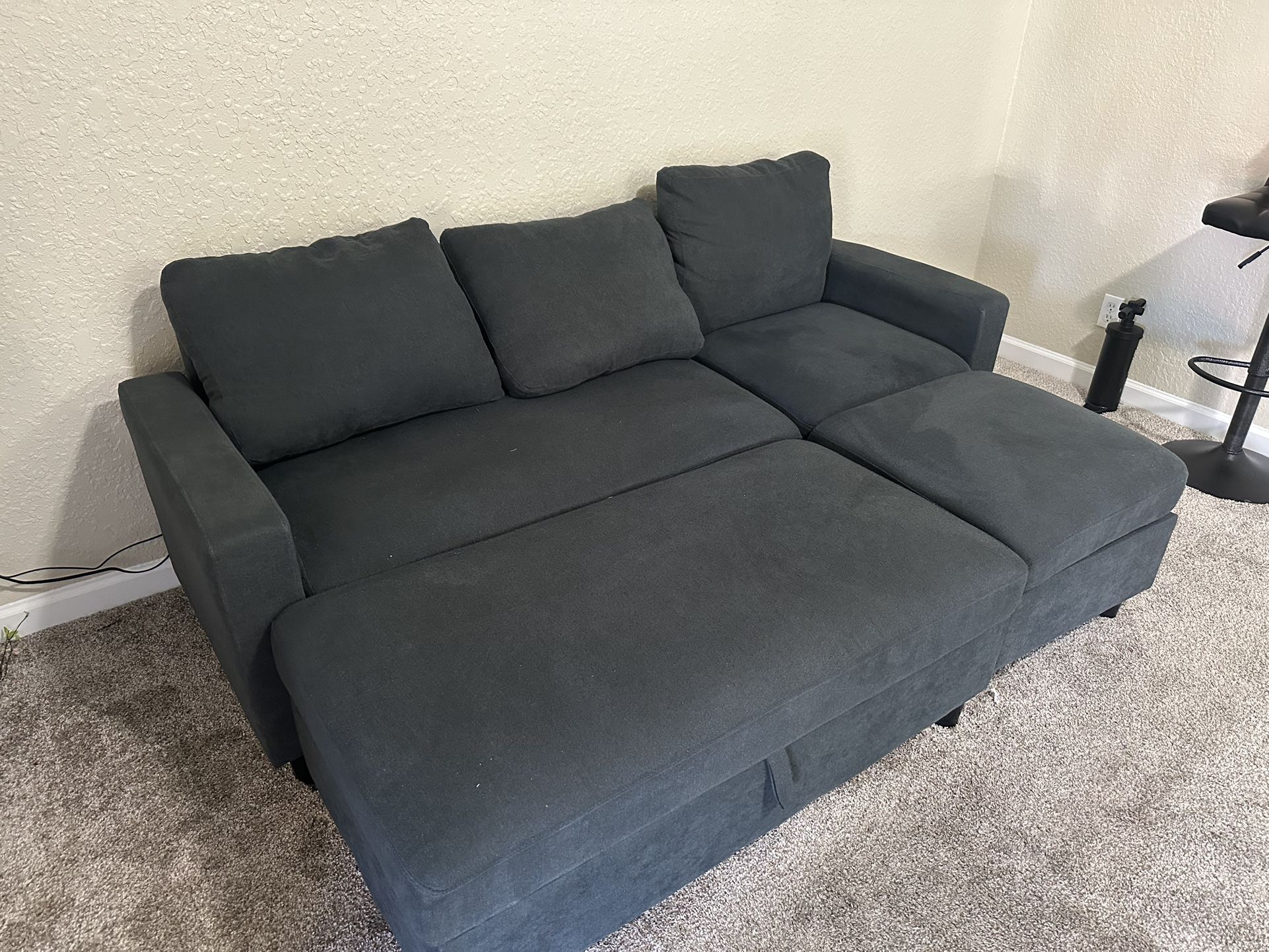 Comfy Blue Couch + 2 Ottomans (Mid-Size)