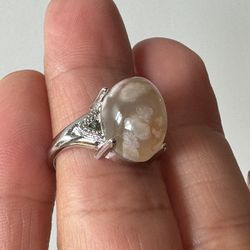 Flower Agate Ring (Adjustable) Silver Mixed With Cupronickel  ( size 6 )