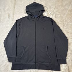 Polo Ralph Lauren Hoodie Mens 2XB Big Double Knit Tech Fleece Zip Sweater Grey