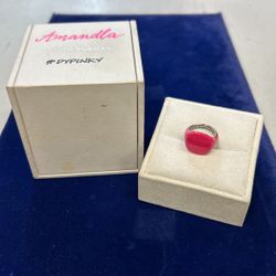 David Yurman Pink Ceramic on Sterling Silver Pinky Ring Size 3