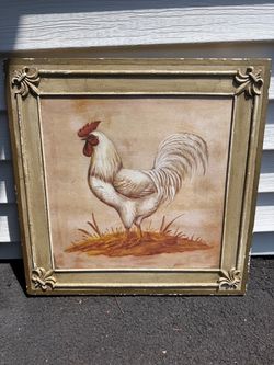 vintage distressed framed wall art features a classic rustic white rooster portrait