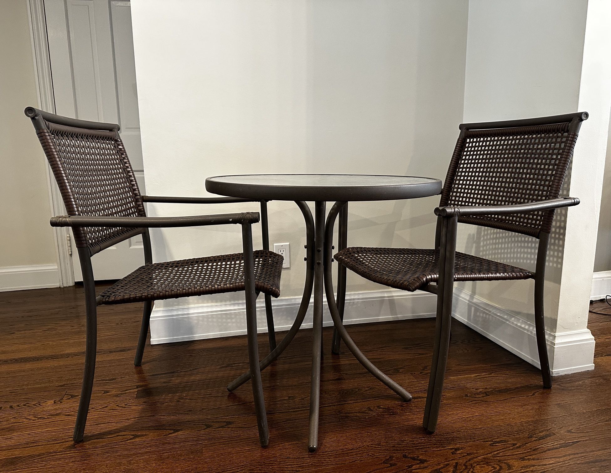 Outdoor Patio Glass Table And 2 Chairs Set