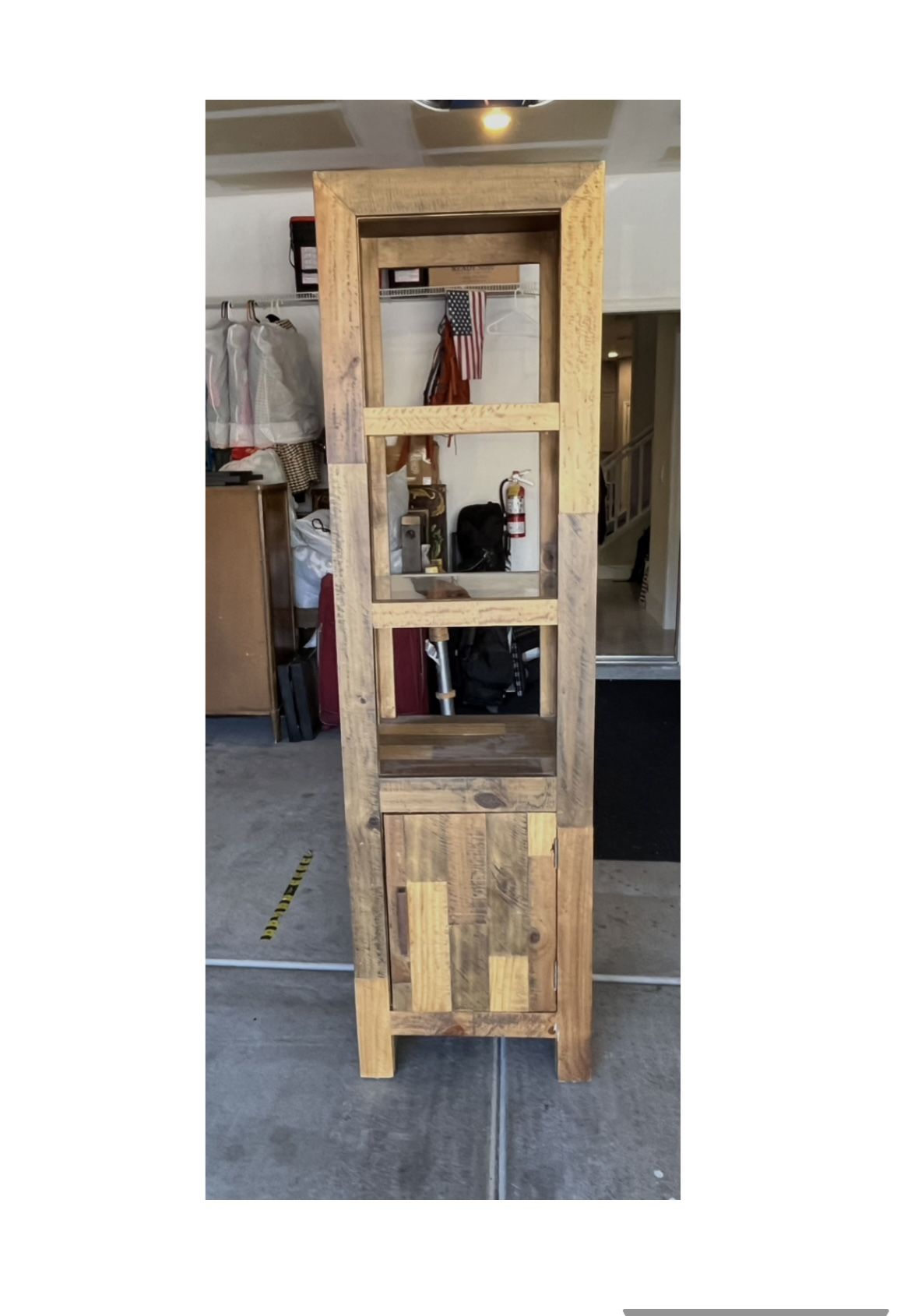 2x Mint Condition Solid Wood Shelving Units With Glass Shelves