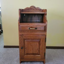 Antique Style Oak Telephone Stand Cabinet With Drawer End Table