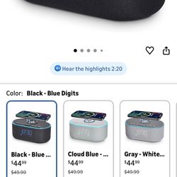 Odokee Wireless Charging Alarm Clock Bluetooth Speaker FM Radio Black