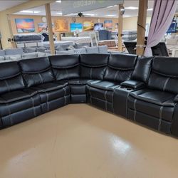 3 Recliner Black Sectional . Brand New 