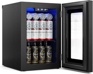 24 Can Beverage Refrigerator,18L Mini Fridge, Black | 40-61°F, Whisper-