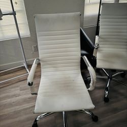 White Leather Chrome Base Chairs 