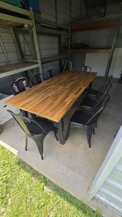 Industrial Dining Table with 8 Metal Chairs
