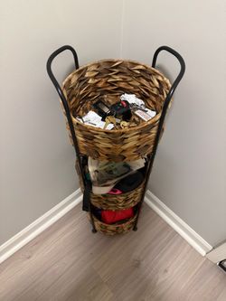 3-Tier Wicker Basket Stand with Metal Frame