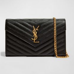 YSL Monogram Large Wallet on Chain in Grained Leather