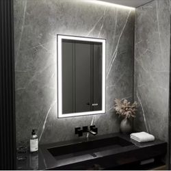 Peorsily 24 in. W x 36 in. H Rectangular Frameless Anti-Fog Dimmable Wall Bathroom Vanity Mirror with Backlit and Front Lit
