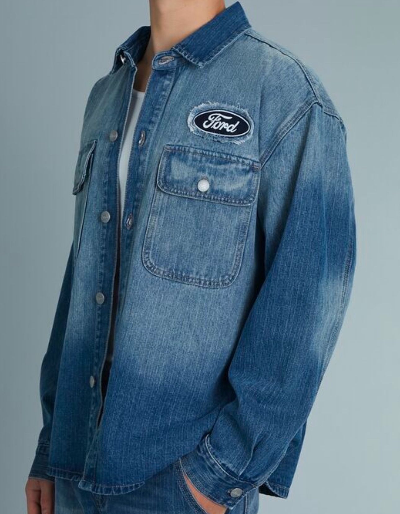 New “FORD” Patch Denim Shirt/Jacket (wash Denim Blue) Size XXL