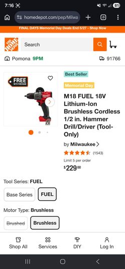 M18 FUEL 18V Lithium-lon Brushless Cordless 1/2 in. Hammer Drill/Driver (Tool- Only