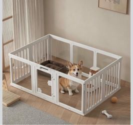 Clear Acrylic Dog Playpen with Door, DIY Custom Pet Fence 24"H 10 Panels, Non-Slip Stable Base, Easy to Set Up & Clean Play Yard for Dogs, Cats and Sm