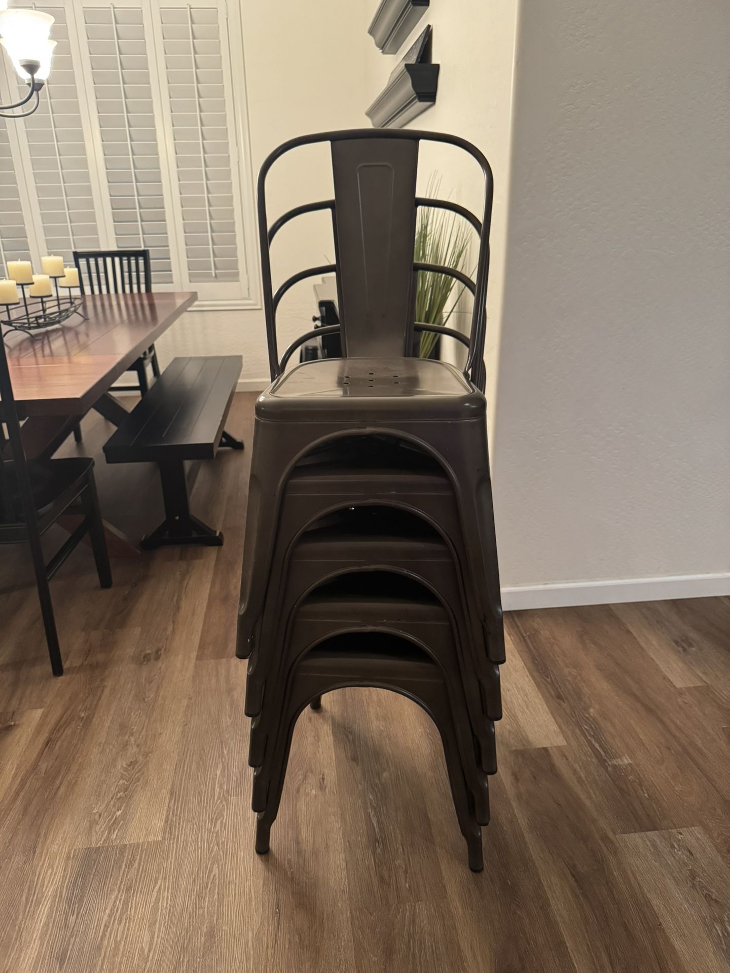 Metal Dining Chair Stackable Indoor Outdoor Industrial Vintage Chairs