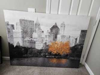 Cityscape Gold Tree Enhanced Canvas Wall Art, 45x60