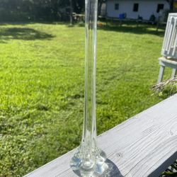 Vintage MCM white cased glass bud vase with petal feet