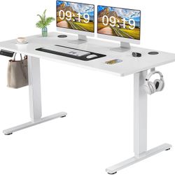 Sitting Upright Ergonomic Computer Desk,55 X 24 Inches with Adjustable Desktop Height, Standing Upright Office Desk with 6 Button Controller for Offic