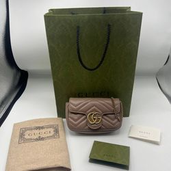 Gucci GG Marmont Matelasse Crossbody Mini Dusty Pink / Leather Suede