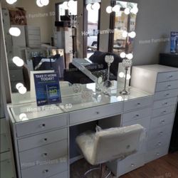 Vanity Set Hollywood Frameless Mirror LED Lights Makeup XL Table✨New