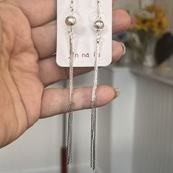 Delicate Chain Long Sparkling Silver-Tone Tassel Earrings.