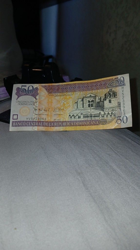 Vintage Cincuenta 50 Pesos Dominicana Republica Dollar Bill