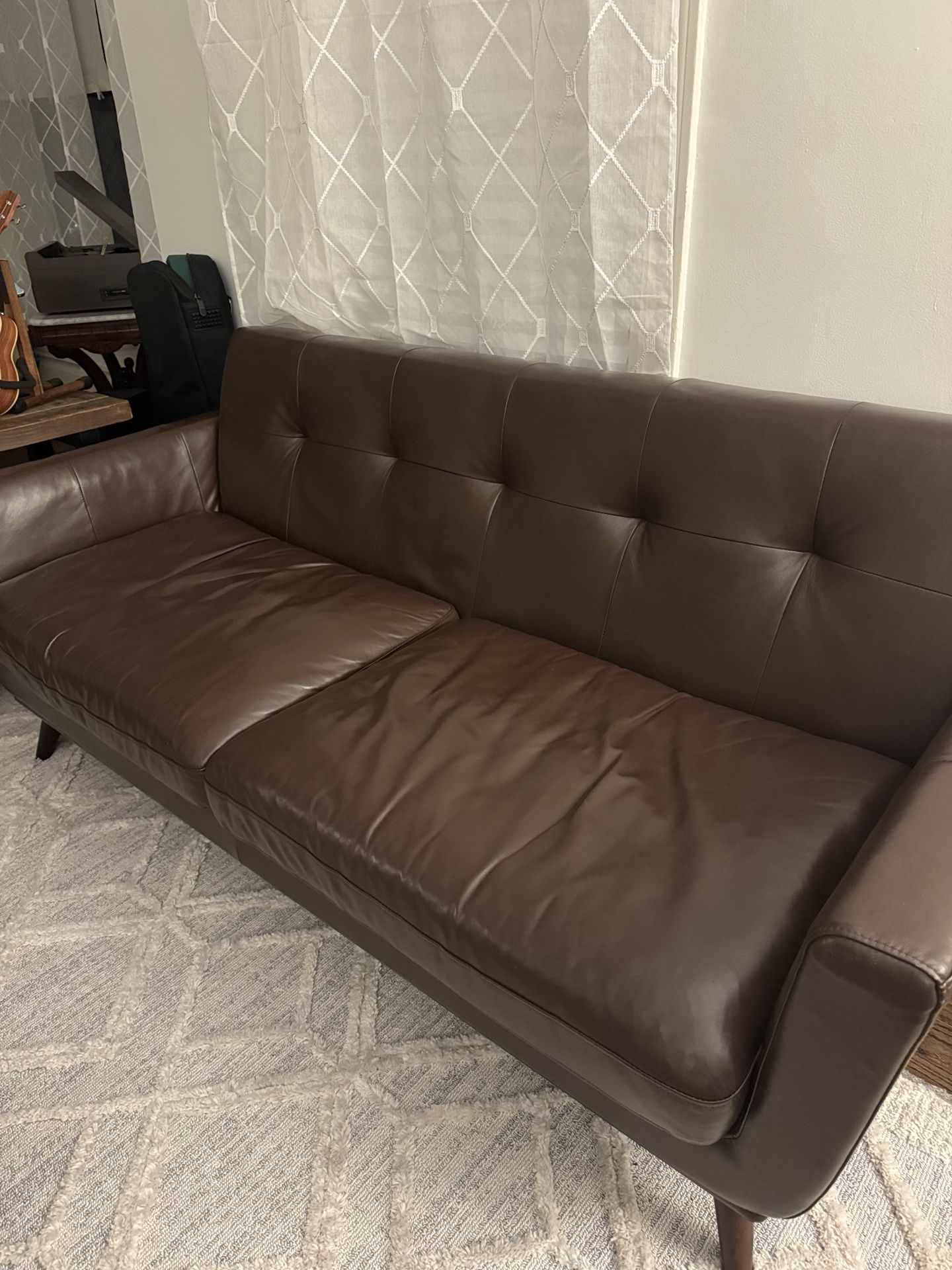 Leather Midcentury Modern Couch and Armchair Set