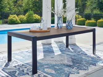 East Beach Navy Blue/Driftwood RECT Dining Table w/UMB OPT
