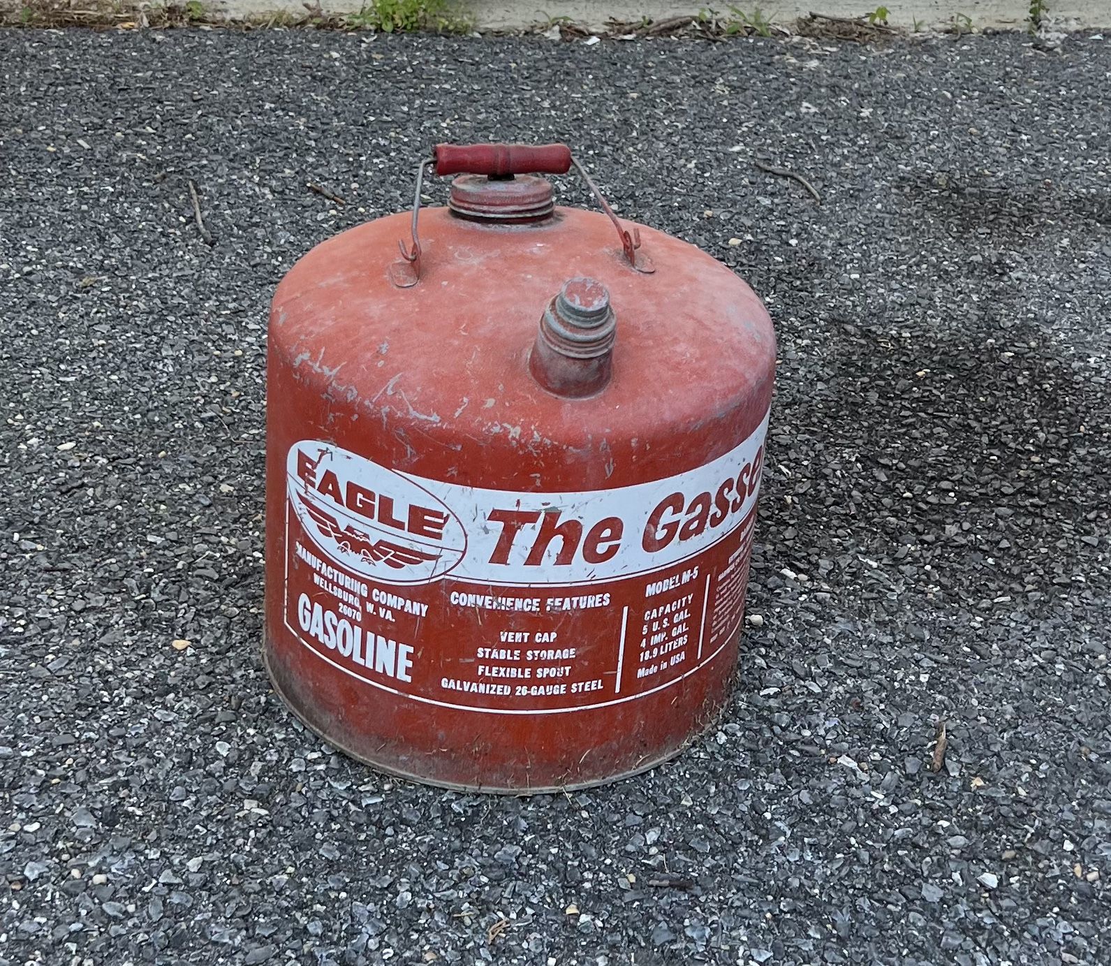 Vintage Eagle 5 Gal. Capacity Red Galvanized Steel Type I Gasoline Can