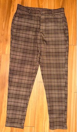 Gray Plaid Slim Fit Dress Pants