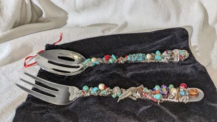 custom silver serving fork and spoon